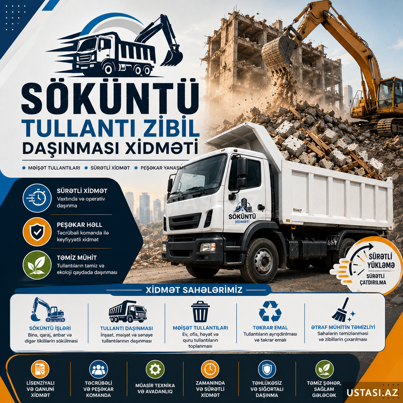 Söküntü tullantı zibil daşınması xidməti Söküntü tullantı zibil daşınması xidməti